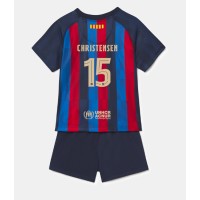 Fotbalové Dres Barcelona Andreas Christensen #15 Dětské Domácí 2022-23 Krátký Rukáv (+ trenýrky)